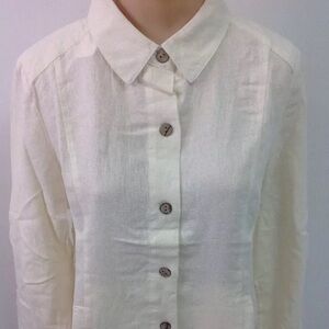 Simply Noelle Button Down
Pocket Linen Top - Off White/Cream